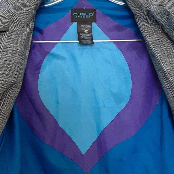 Custo Barcelona Vintage Plaid Double Breasted Belted Coat Embroidered Size 10 - Picture 13 of 16